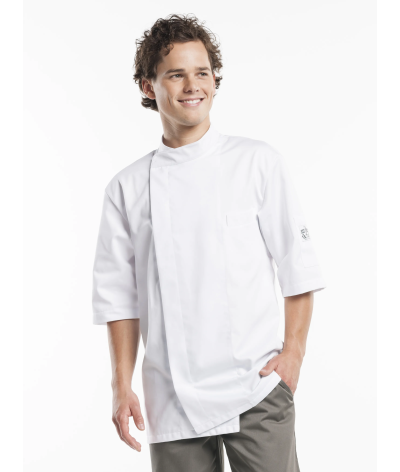 Veste de cuisine Blanche Homme Manches Courtes BACIO - Chaud Devant