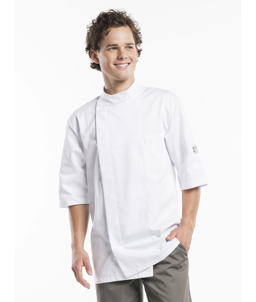 Veste de cuisine Blanche Homme Manches Courtes BACIO - Chaud Devant