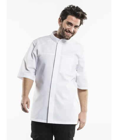 Veste de cuisine Blanche nid d'abeille tissu gaufré Salerno MC - Chaud Devant
