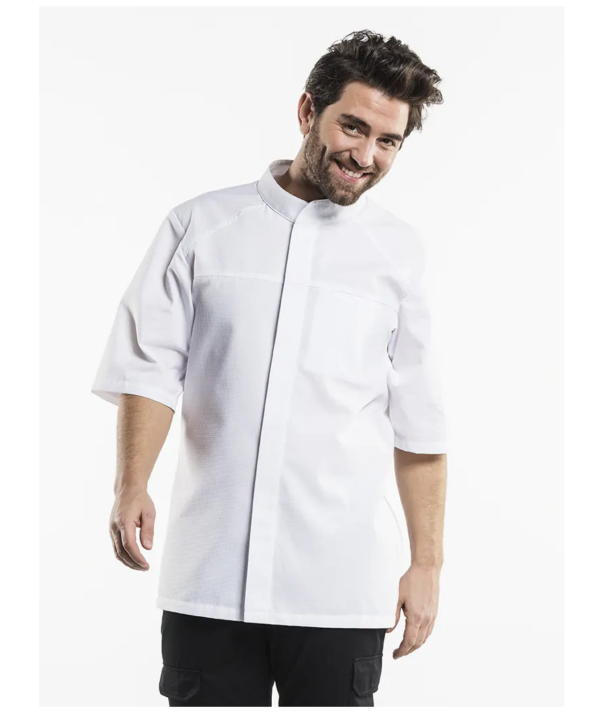 Veste de cuisine Blanche nid d'abeille tissu gaufré Salerno MC - Chaud Devant