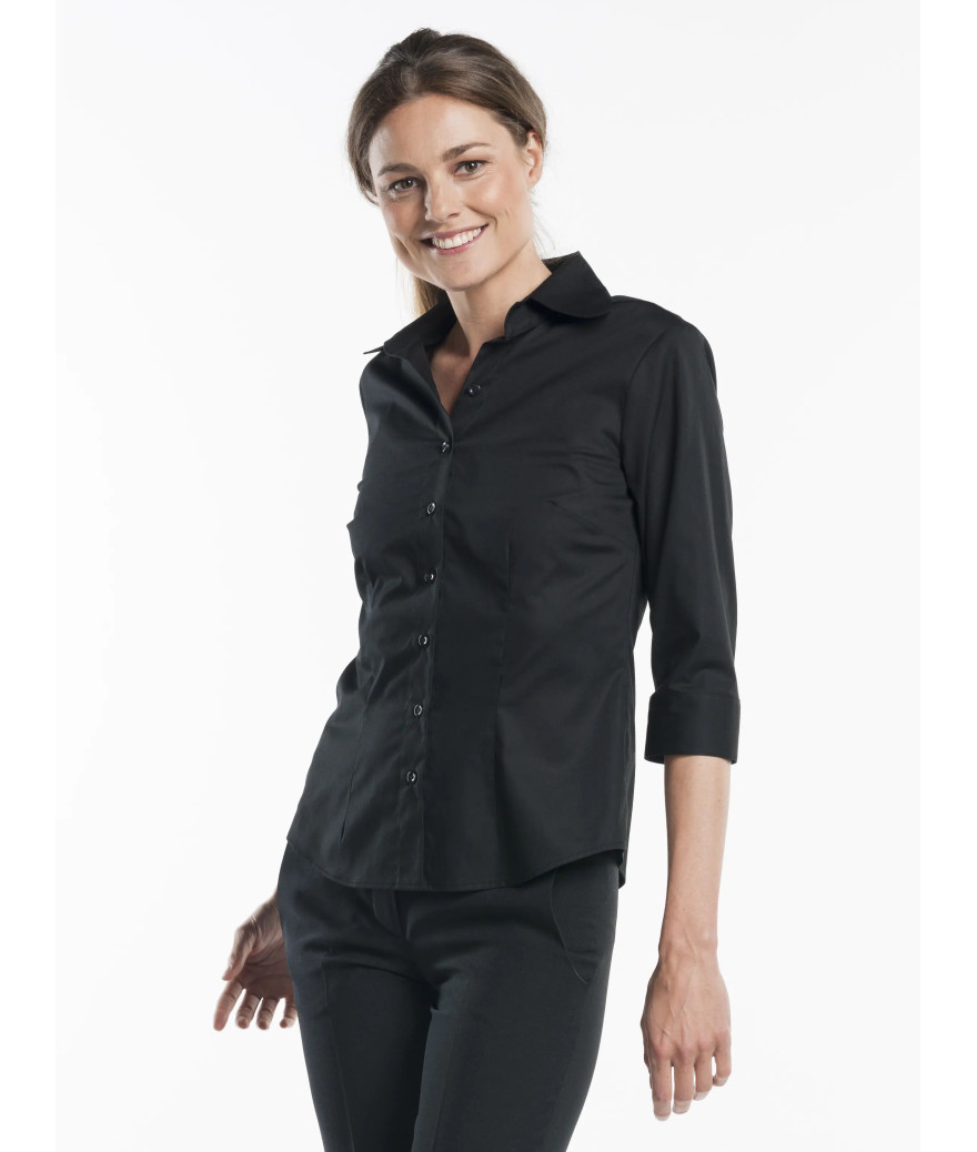 Chemisier femme noir manche 3/4 stretch - Chaud Devant