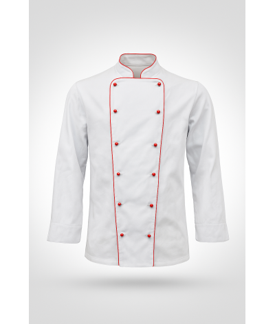 Veste de cuisine blanche et rouge PASCAL ML - ROBUR