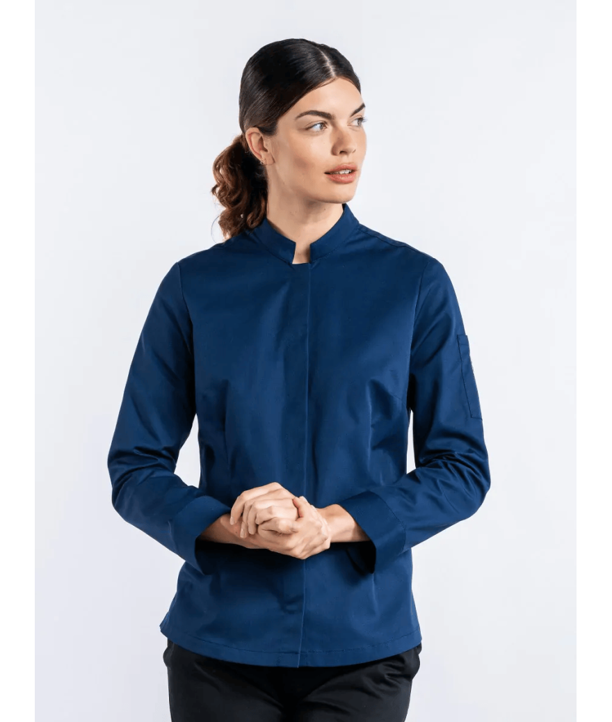 Veste de cuisine Bleue Femme cheffe SABOR - CHAUD DEVANT